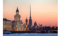 Evening panorama of Peter and Paul cathedral and Kunstkammer